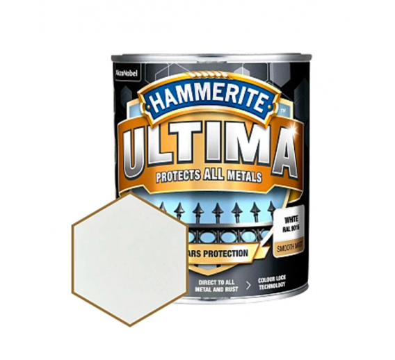 Dažai. Dažai, dažymo įrankiai, dažymo juostos. Metalo dažai. Dažai HAMMERITE ULTIMA MATT balti 0,7l 