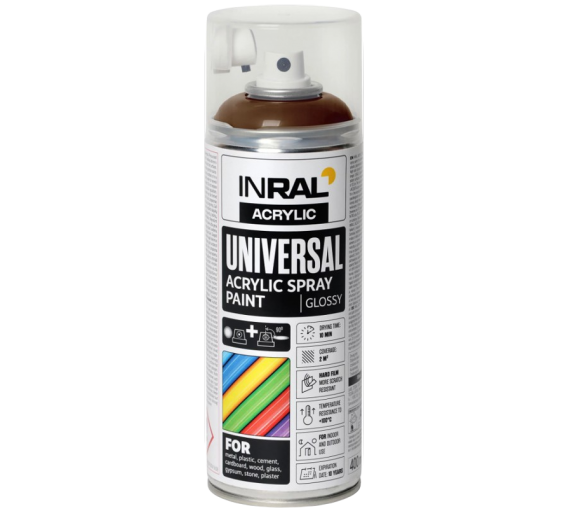 Dažai. Dažai, dažymo įrankiai, dažymo juostos. Aerozoliniai dažai, lakas, gruntas. Dažai INRAL Acrylic Universal RAL8017 blizgi 400ml 