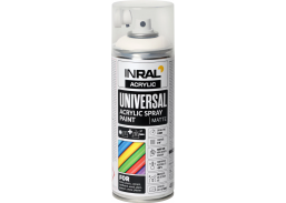 Dažai. Dažai, dažymo įrankiai, dažymo juostos. Aerozoliniai dažai, lakas, gruntas. Dažai INRAL Acrylic Universal RAL9010 matinė 400ml 