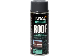 Dažai. Dažai, dažymo įrankiai, dažymo juostos. Aerozoliniai dažai, lakas, gruntas. Dažai INRAL ROOF Spray stogo dangai, 400ml RAL7016 