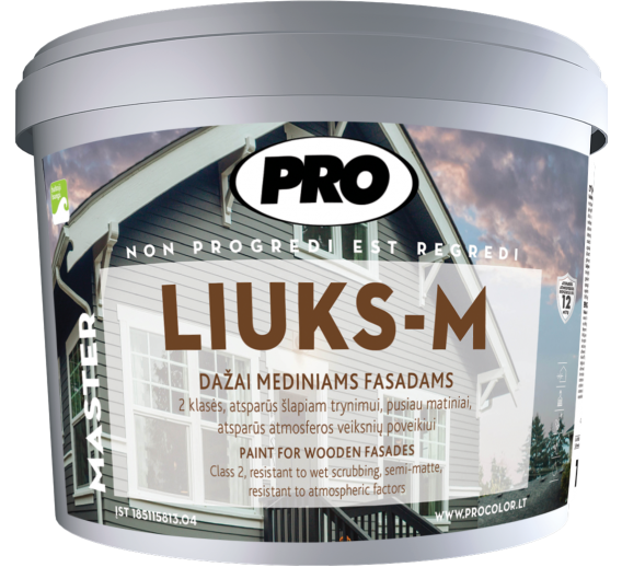 Dažai. Medienos apsaugos ir dekoravimo priemonės. Medienos dažai ir dažyvės. Dažai medienai. Dažai LIUKS-M mediniams fasadams pilka 5l