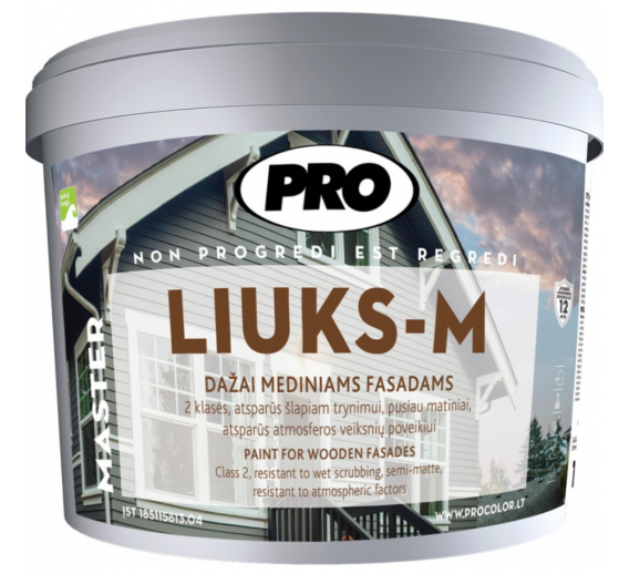 Dažai. Medienos apsaugos ir dekoravimo priemonės. Medienos dažai ir dažyvės. Dažai medienai. Dažai LIUKS-M mediniams fasadams žalia 10l