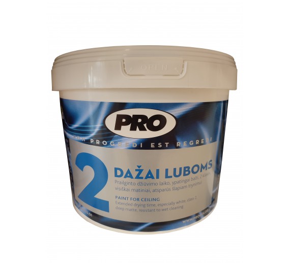 Dažai. Dažai, dažymo įrankiai, dažymo juostos. Lubų dažai. Dažai luboms 2 PRO 10l 
