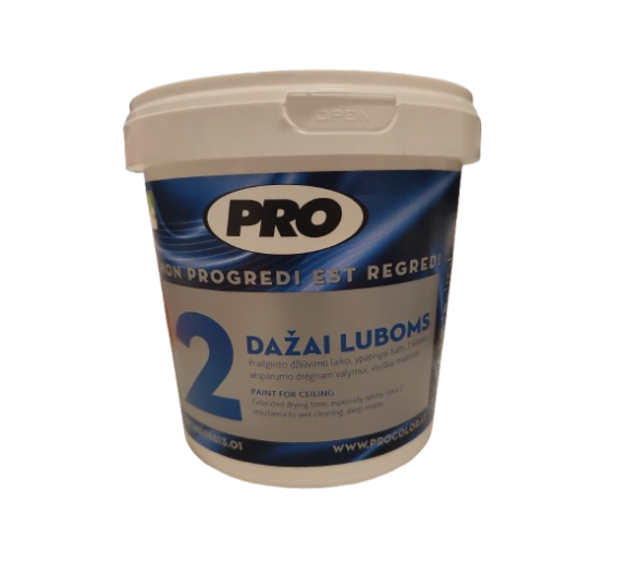 Dažai. Dažai, dažymo įrankiai, dažymo juostos. Lubų dažai. Dažai luboms 2 PRO 1l 