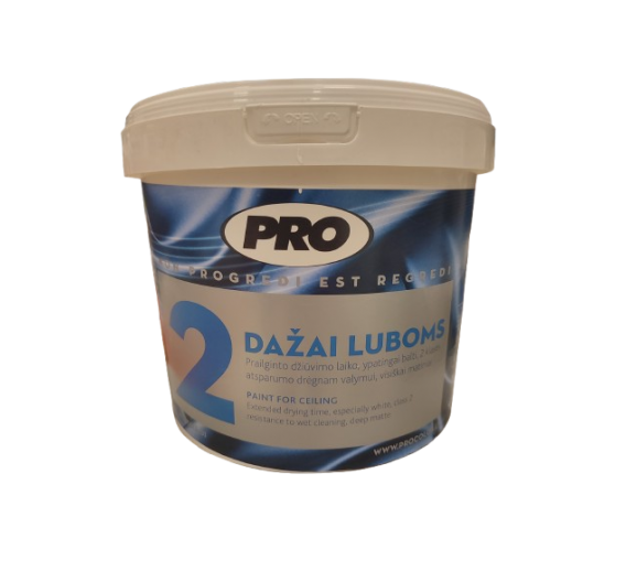 Dažai. Dažai, dažymo įrankiai, dažymo juostos. Lubų dažai. Dažai luboms 2 PRO 3l 