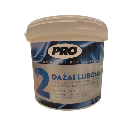 Dažai. Dažai, dažymo įrankiai, dažymo juostos. Lubų dažai. Dažai luboms 2 PRO 5l 