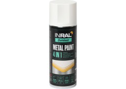 Dažai. Dažai, dažymo įrankiai, dažymo juostos. Aerozoliniai dažai, lakas, gruntas. Dažai metalui INRAL 4in1 balta matinė 400ml