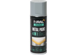 Dažai. Dažai, dažymo įrankiai, dažymo juostos. Aerozoliniai dažai, lakas, gruntas. Dažai metalui INRAL 4in1 pilka matinė 400ml