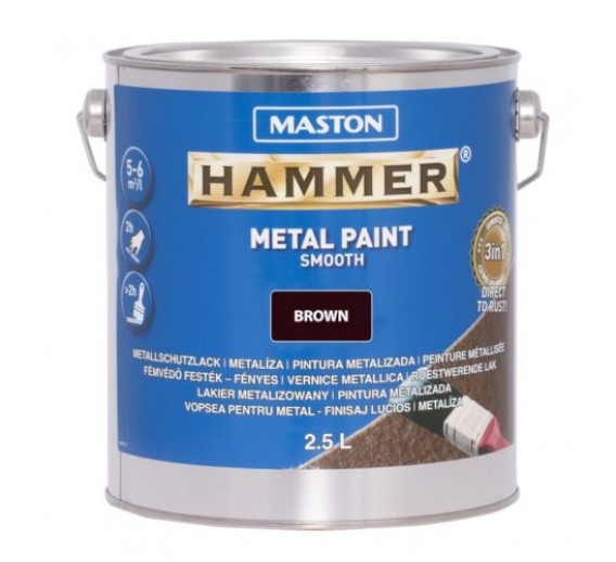 Dažai. Dažai, dažymo įrankiai, dažymo juostos. Metalo dažai. Dažai metalui MASTON Smooth Hammer ruda sp. 2,5l 