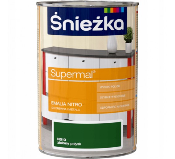 Dažai. Dažai, dažymo įrankiai, dažymo juostos. Emaliniai dažai. Dažai nitro Sniežka 0,8 l žalia 