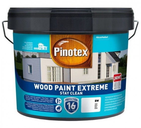 Dažai. Medienos apsaugos ir dekoravimo priemonės. Medienos dažai ir dažyvės. Dažai medienai. Dažai Pinotex Wood Paint Extreme BW 10l 