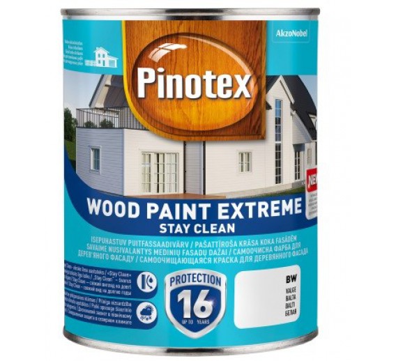 Dažai. Medienos apsaugos ir dekoravimo priemonės. Medienos dažai ir dažyvės. Dažai medienai. Dažai Pinotex Wood Paint Extreme BW 1l 