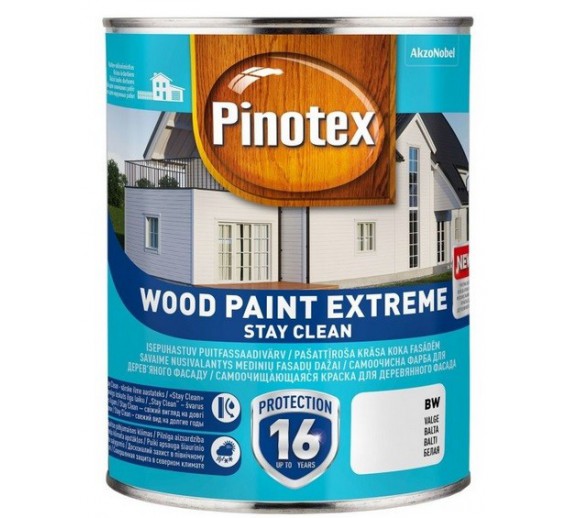 Dažai. Medienos apsaugos ir dekoravimo priemonės. Medienos dažai ir dažyvės. Dažai medienai. Dažai Pinotex Wood Paint Extreme BW 2,5l 
