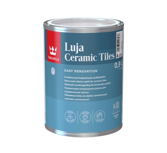 Dažai. Dažai, dažymo įrankiai, dažymo juostos. Specialios paskirties dažai. Dažai plytelėms Tikkurila LUJA Ceramic Tiles A 0.9l 
