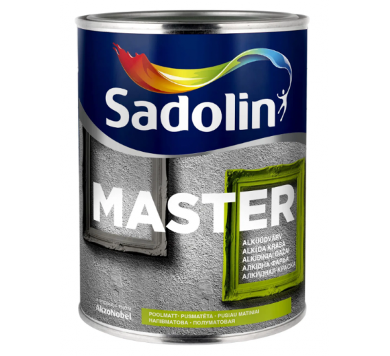 Dažai. Dažai, dažymo įrankiai, dažymo juostos. Emaliniai dažai. Dažai Sadolin MASTER BW pusiai matiniai 1l 