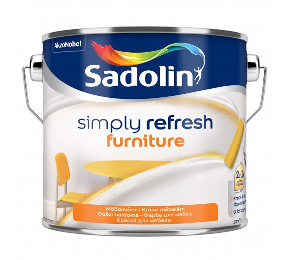 Dažai. Dažai, dažymo įrankiai, dažymo juostos. Specialios paskirties dažai. Dažai Sadolin SIMPLY REFRESH Furniture BW 2,5l