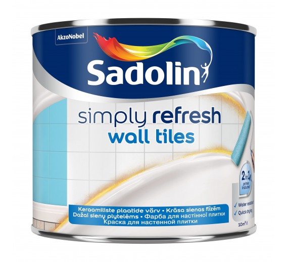 Dažai. Dažai, dažymo įrankiai, dažymo juostos. Specialios paskirties dažai. Dažai Sadolin SIMPLY REFRESH Wall tiles BW 0,5l
