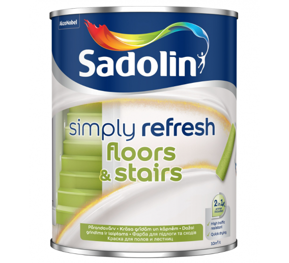 Dažai. Dažai, dažymo įrankiai, dažymo juostos. Vandeniniai dažai. Dažai Simply Refresh floors and stairs BW 0,9l