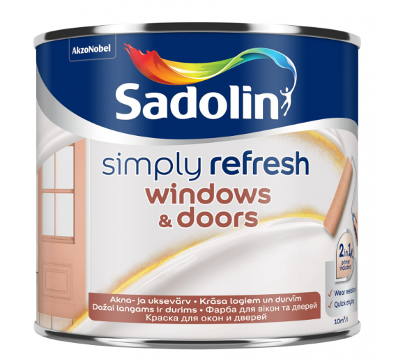 Dažai. Dažai, dažymo įrankiai, dažymo juostos. Vandeniniai dažai. Dažai Simply Refresh windows and doors BW 2,5l