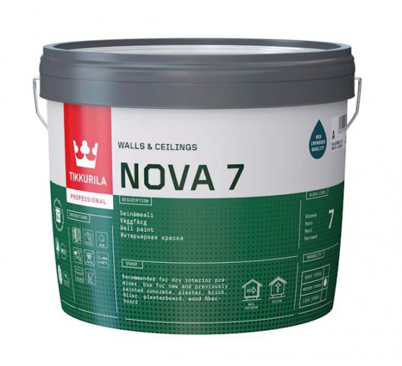 Dažai. Dažai, dažymo įrankiai, dažymo juostos. Vandeniniai dažai. Dažai Tikkurila NOVA 7 A 2,7L 