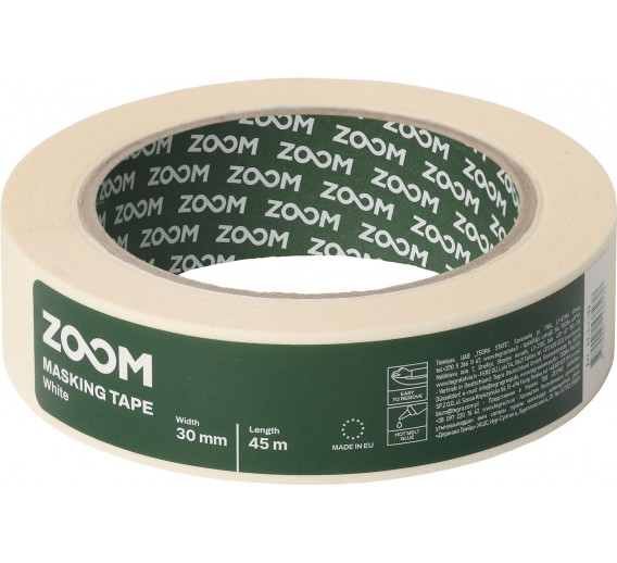 Dažai. Dažai, dažymo įrankiai, dažymo juostos. Apsauginės dažymo, glaistymo ir armavimo juostos. Dažymo juosta balta ZOOM 30 mm x 45 m