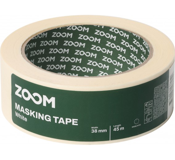 Dažai. Dažai, dažymo įrankiai, dažymo juostos. Apsauginės dažymo, glaistymo ir armavimo juostos. Dažymo juosta balta ZOOM 38 mm x 45 m
