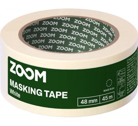 Dažai. Dažai, dažymo įrankiai, dažymo juostos. Apsauginės dažymo, glaistymo ir armavimo juostos. Dažymo juosta balta ZOOM 48 mm x 45 m