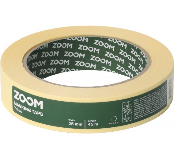 Dažai. Dažai, dažymo įrankiai, dažymo juostos. Apsauginės dažymo, glaistymo ir armavimo juostos. Dažymo juosta geltona ZOOM 25 mm x 45 m