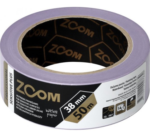 Dažai. Dažai, dažymo įrankiai, dažymo juostos. Apsauginės dažymo, glaistymo ir armavimo juostos. Dažymo juosta Zoom Sensitive Plus, 38 mm 50 m 
