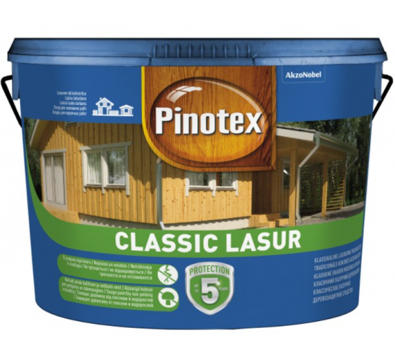 Dažai. Medienos apsaugos ir dekoravimo priemonės. Medienos dažai ir dažyvės. Medžio dažyvės. Dažyvė Pinotex CLASSIC oregonas 10l