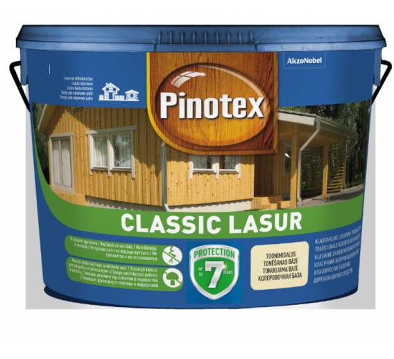 Dažai. Medienos apsaugos ir dekoravimo priemonės. Pinotex produktai. Dažyvė Pinotex Classic riešutas 10l 