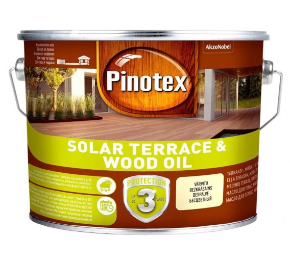 Dažai. Medienos apsaugos ir dekoravimo priemonės. Pinotex produktai. Aliejus medienai Pinotex Solar Terrace Oil 2,33l 