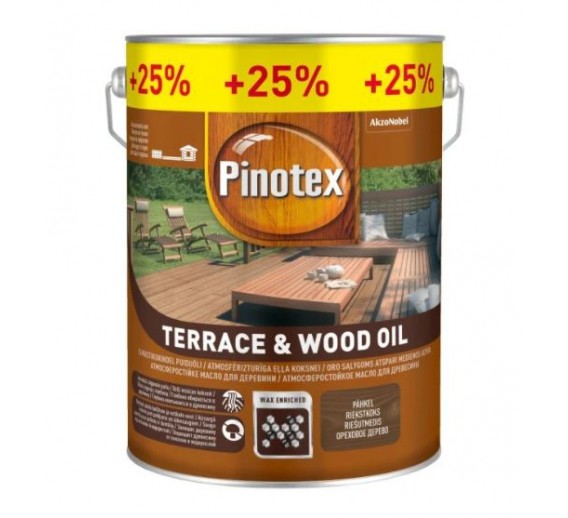 Dažai. Medienos apsaugos ir dekoravimo priemonės. Pinotex produktai. Dažyvė Pinotex Terrace Oil tikmedis 4l + 1l 