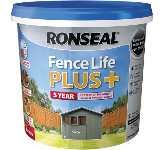 Dažai. Medienos apsaugos ir dekoravimo priemonės. Medienos dažai ir dažyvės. Medžio dažyvės. Dažyvė Ronseal Fence Life Plus 5l Slate 