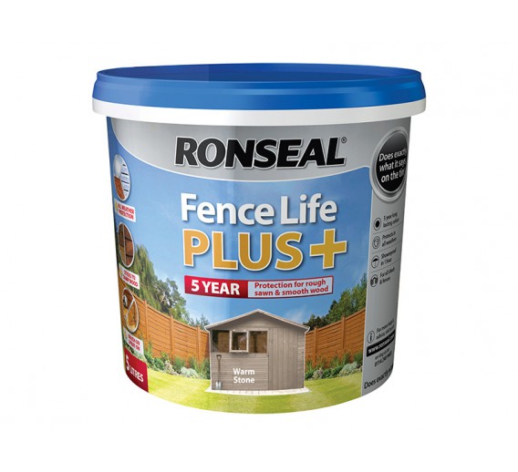 Dažai. Medienos apsaugos ir dekoravimo priemonės. Medienos dažai ir dažyvės. Medžio dažyvės. Dažyvė Ronseal Fence Life Plus 5l Warm stone 