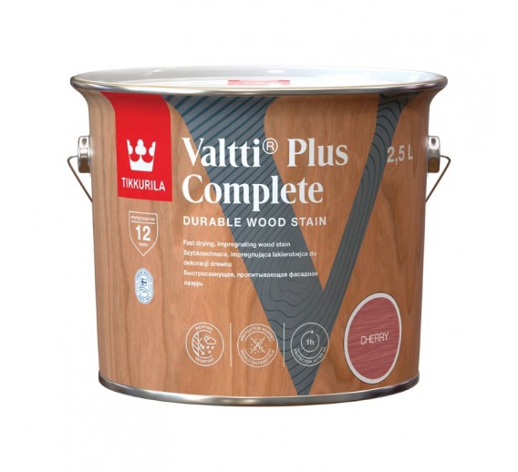 Dažai. Medienos apsaugos ir dekoravimo priemonės. Medienos dažai ir dažyvės. Medžio dažyvės. Dažyvė Tikkurilla Valtti PLUS complete CHERRY 2,5l 