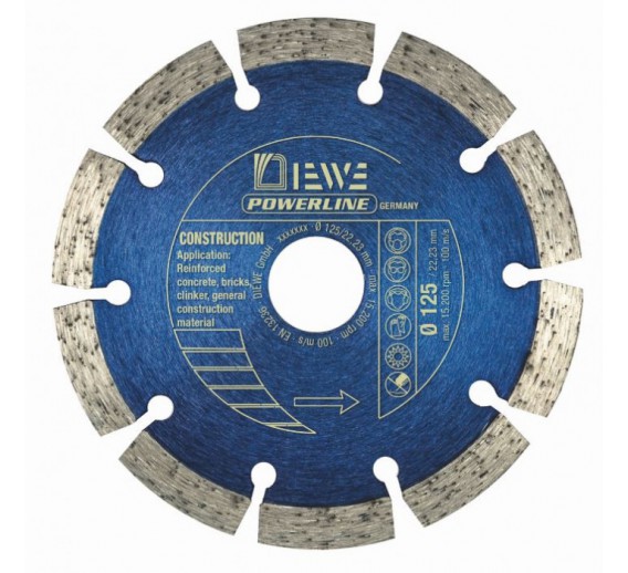 Darbo įrankiai. Įrankių priedai. Deimantiniai diskai. Deimantinis diskas Powerline Construction D125x22mm 
