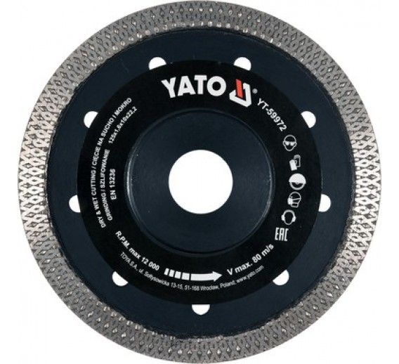 Darbo įrankiai. Įrankių priedai. Deimantiniai diskai. Deimantinis diskas YATO, 125 mm x 1,6 mm 