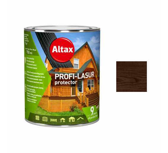Dažai. Medienos apsaugos ir dekoravimo priemonės. Impregnantas medienai Altax Profi Lasur. Medienos apsauga ALTAX-PROFI Lasur, palisanderio sp.0,75l 