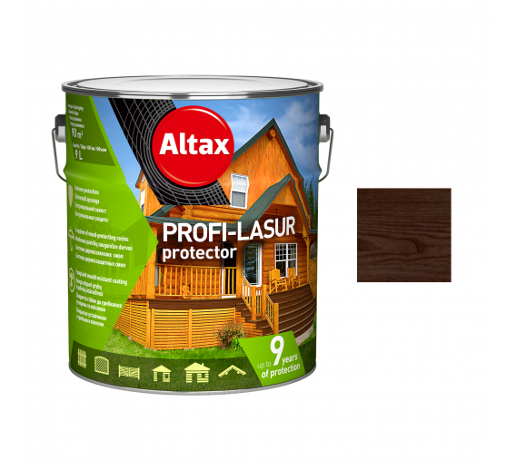 Dažai. Medienos apsaugos ir dekoravimo priemonės. Impregnantas medienai Altax Profi Lasur. Medienos apsauga ALTAX- PROFI Lasur palisanderis, 9 l 