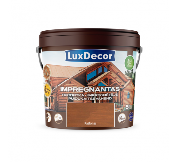 Dažai. Medienos apsaugos ir dekoravimo priemonės. Impregnantai. Dekoratyvinis impregnantas Lux Decor kaštonas 5l 