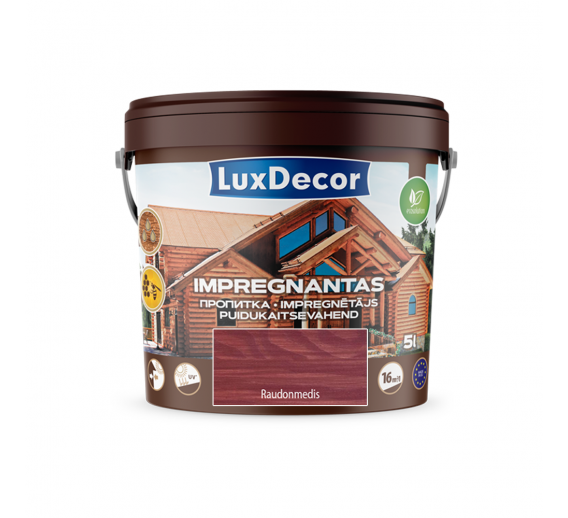 Dažai. Medienos apsaugos ir dekoravimo priemonės. Impregnantai. Dekoratyvinis impregnantas Lux Decor raudonmedis 5l 