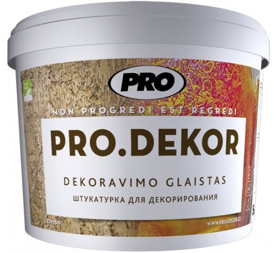 Dažai. Glaistas, gruntas, klijai, skiedikliai. Glaistai. Dekoratyvinis glaistas. Dekoravimo glaistas PRO DEKOR smulkiagrūdis 15 kg 