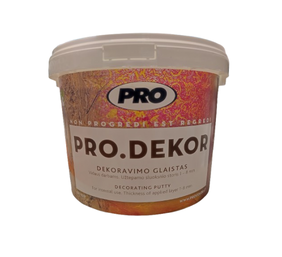 Dažai. Glaistas, gruntas, klijai, skiedikliai. Glaistai. Dekoratyvinis glaistas. Dekoravimo glaistas PRO DEKOR vidutinio grūdėtumo 5 kg 