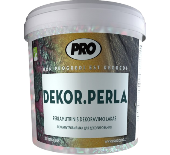 Dažai. Glaistas, gruntas, klijai, skiedikliai. Glaistai. Dekoratyvinis glaistas. Dekoravimo lakas PRO DEKOR PERLA 0.5 kg sidabrinis 