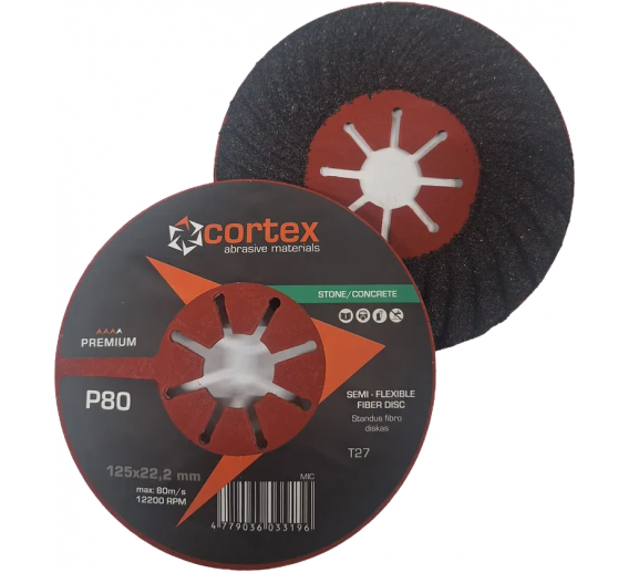 Darbo įrankiai. Įrankių priedai. Šlifavimo medžiagos. Fibro šlifavimo diskai. Fibro diskas Cortex Premium d125x22, P80 