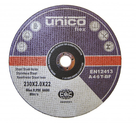 Darbo įrankiai. Įrankių priedai. Metalo pjovimo diskai. Diskas metalo pjovimui Unico flex 230x2.0x22.23 