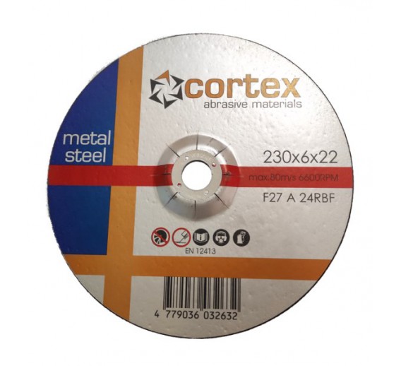 Darbo įrankiai. Įrankių priedai. Šlifavimo medžiagos. Metalo šlifavimo diskai. Metalo šlifavimo diskas Cortex 230x6x22mm