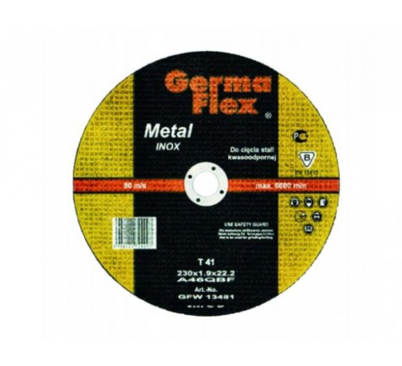 Darbo įrankiai. Įrankių priedai. Metalo pjovimo diskai. Diskas metalui INOX T41 230x1,9x22mm Germa Flex 