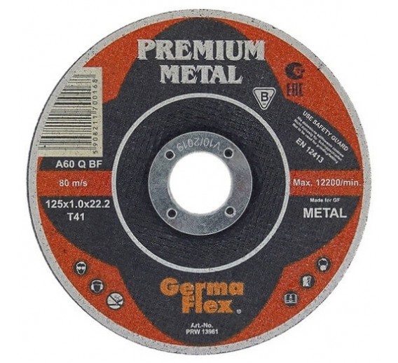 Darbo įrankiai. Įrankių priedai. Metalo pjovimo diskai. Diskas metalui T41 125x1,6x22mm Germa Flex 